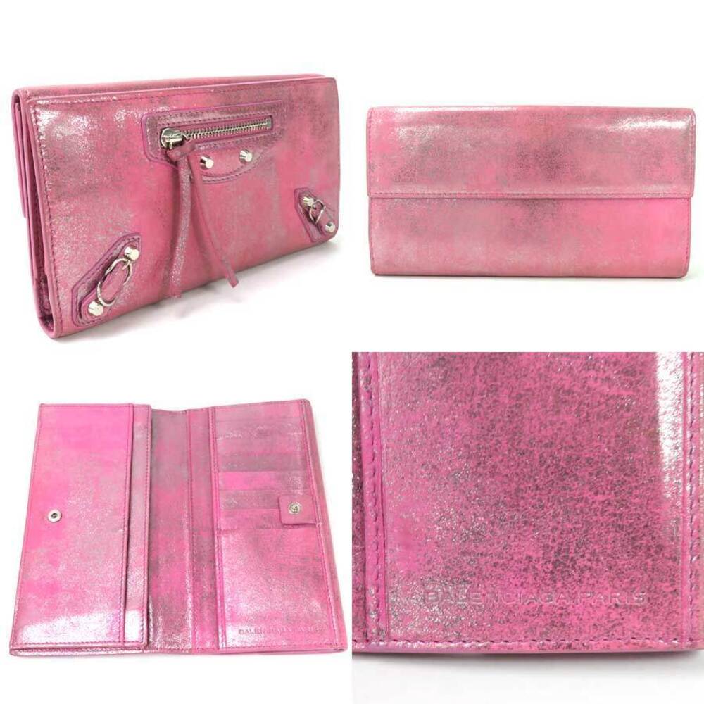 Balenciaga Bi fold Long Wallet Money Metallic Pink Leather - Picture 2 of 3